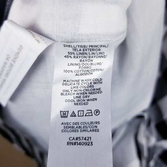 Loft Gingham Linen Blend Button Front V-Neck Dress, size 12 - Picture 11 of 13